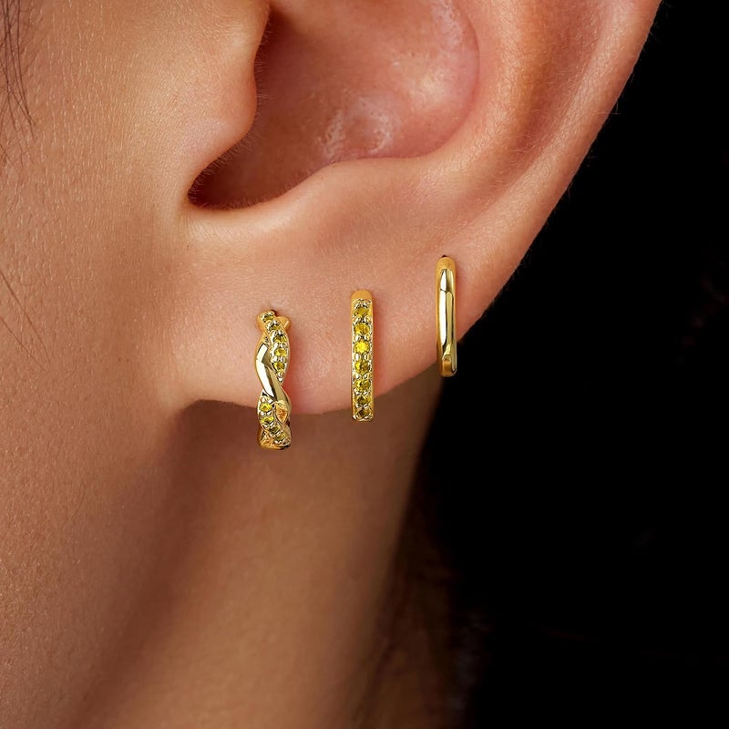 Inerney 14K Gold Plated Huggie Hoop Earrings for Women, Small Sterling Silver Earring Set Hypoallergenic Cartilage Helix Stacks, Mini Dainty Cute Trendy Birthstone Jewelry Gift for Multiple Piercings - Image 1